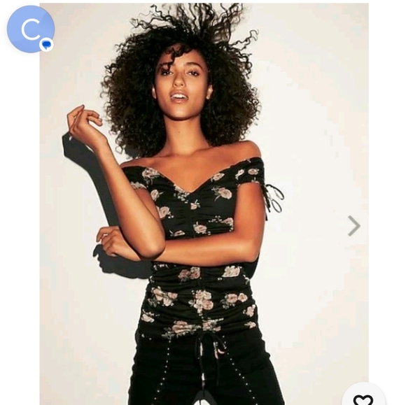 Express Tops - NWT Express Y2K Floral Off Shoulder Ruched Top